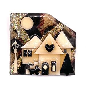 House Pins by Lucinda Vintage Black & Cream Brooch